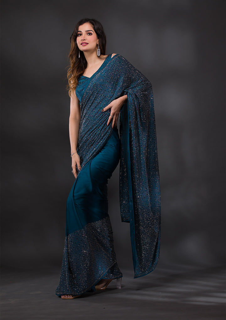 Light Grey Threadwork Organza Designer Saree-Koskii