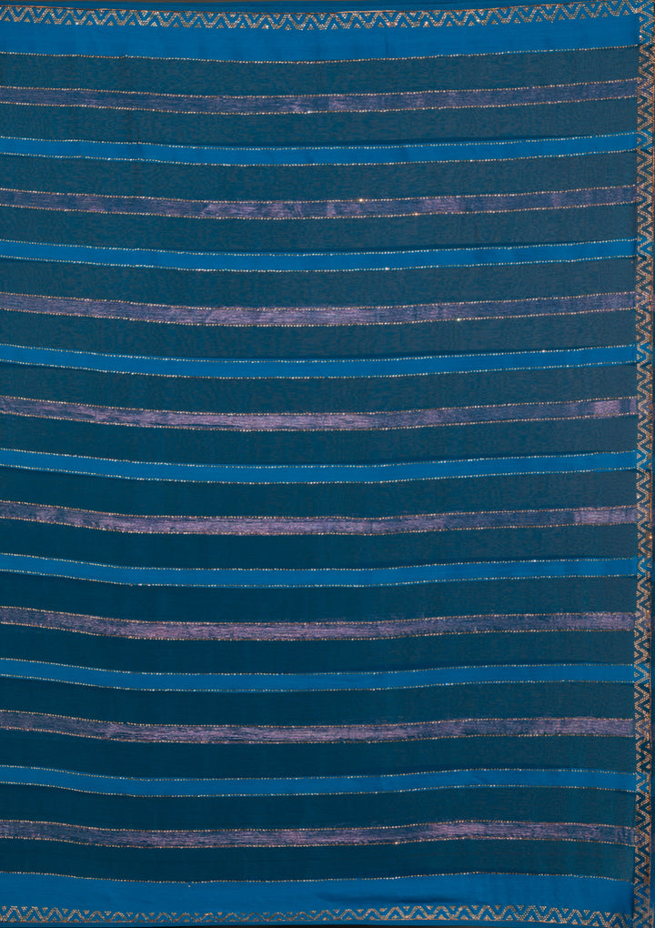 Peacock Blue Swarovski Tissue Saree-Koskii