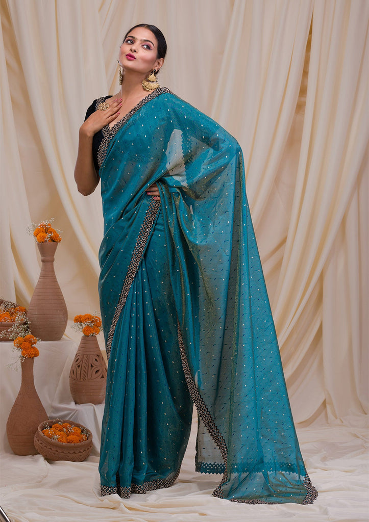 Peacock Blue Handloom Pure Silk Kanjivaram Saree With Zari – WeaverStory