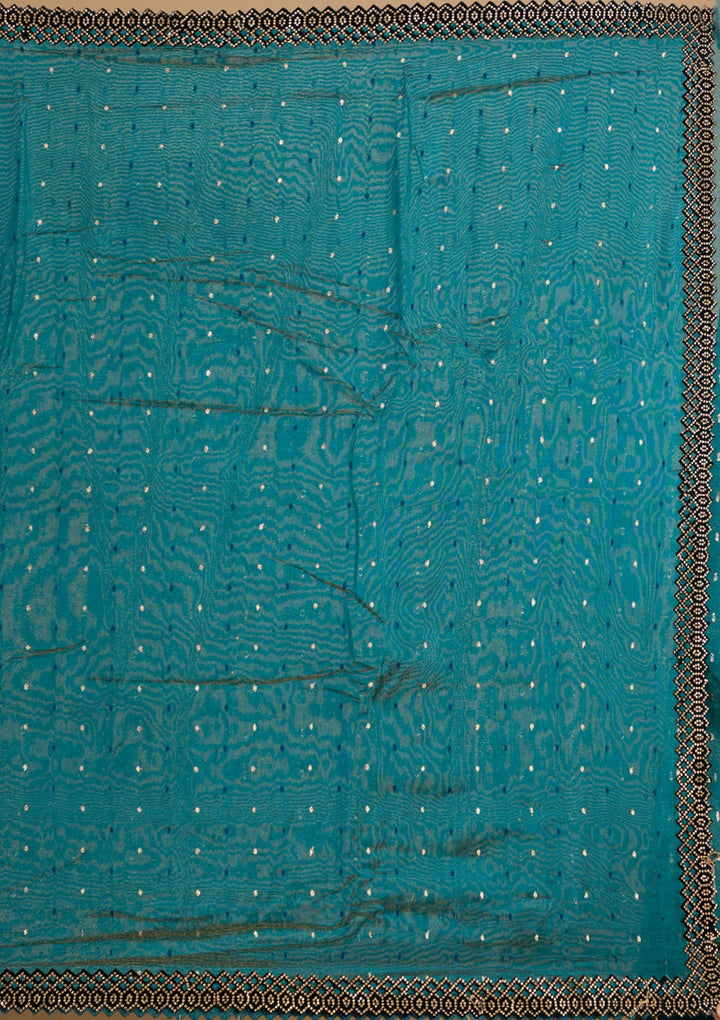 Peacock Blue Swarovski Tissue Saree-Koskii