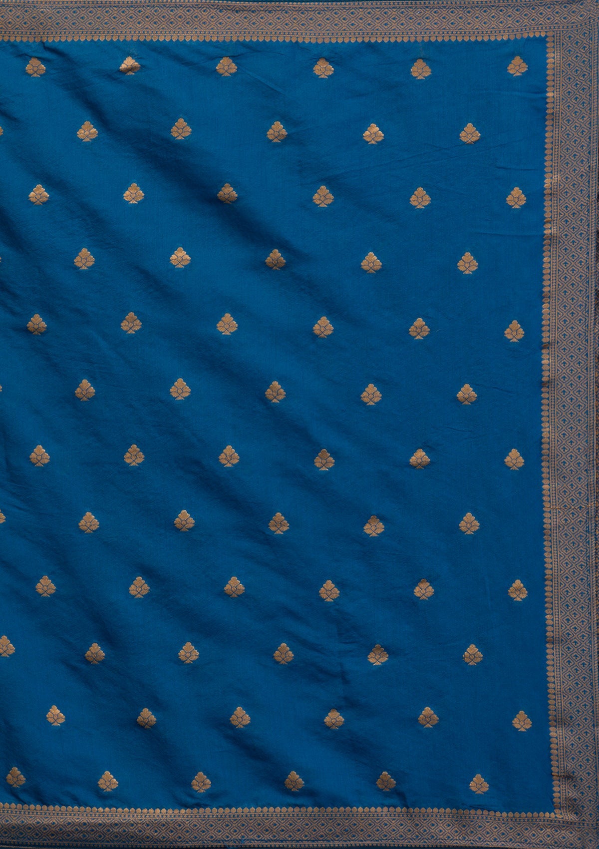 Peacock Blue Threadwork Art Silk Readymade Salwar Suit-Koskii