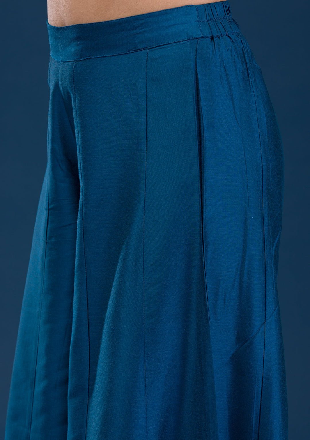 Peacock Blue Threadwork Art Silk Readymade Salwar Suit-Koskii