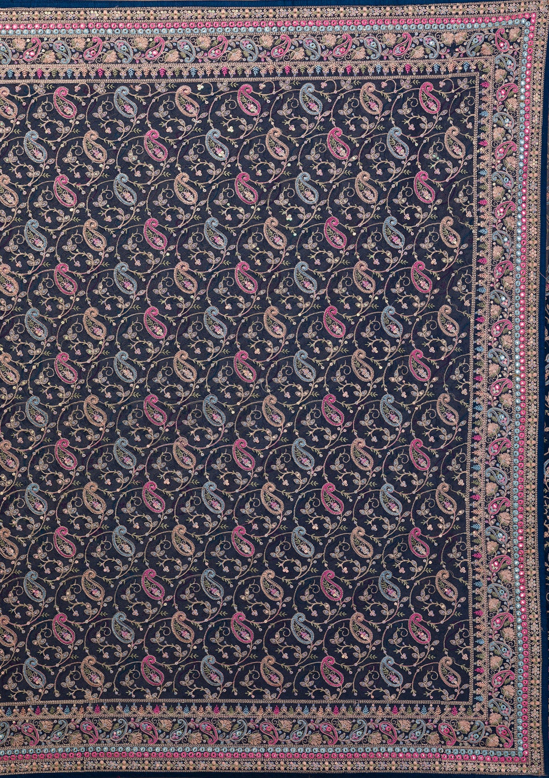 Peacock Blue Threadwork Georgette Saree-Koskii