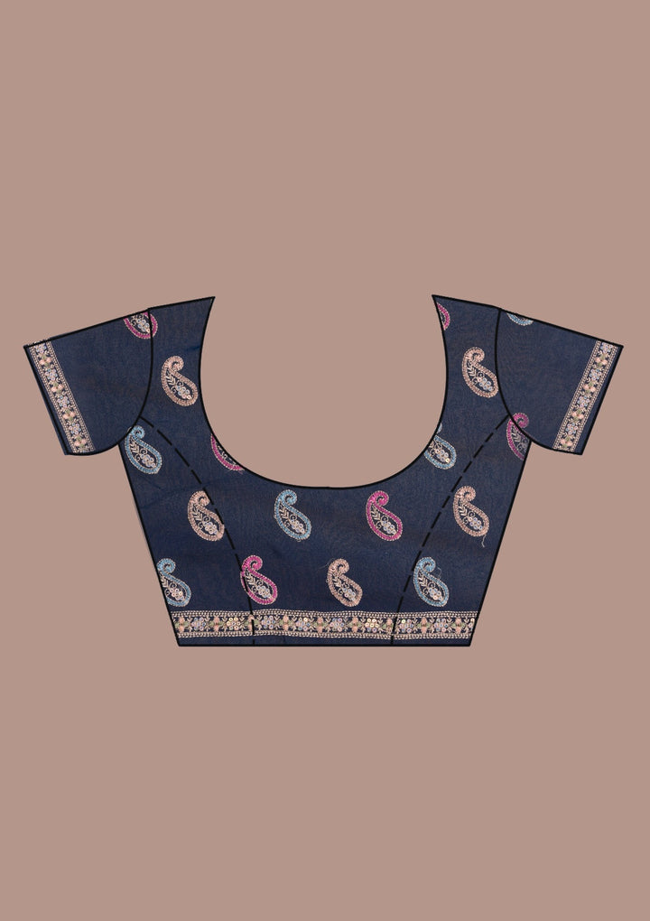 Peacock Blue Threadwork Georgette Saree-Koskii