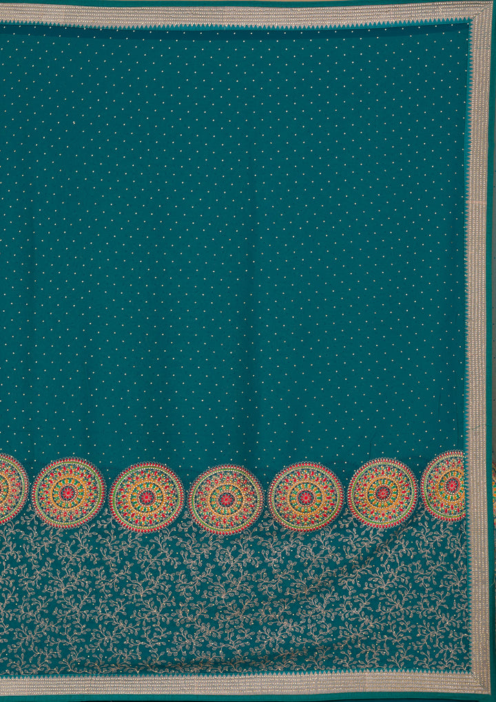 Peacock Blue Threadwork Georgette Saree