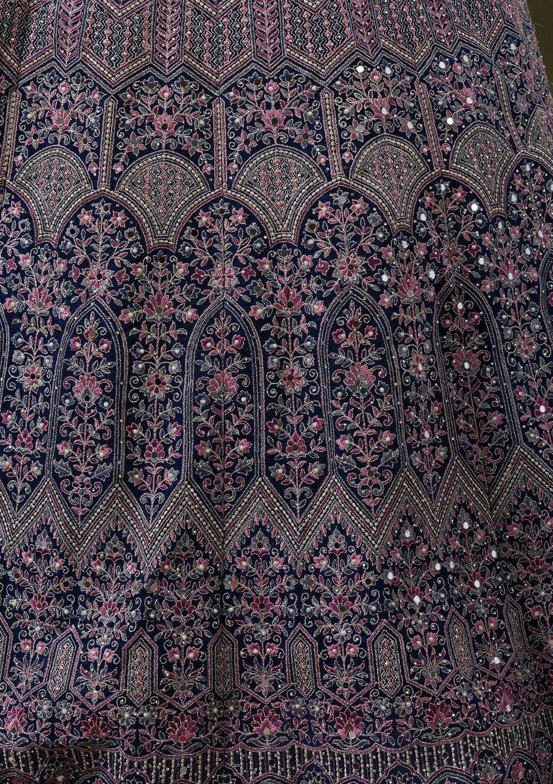 Peacock Blue Threadwork Net Readymade Lehenga-Koskii
