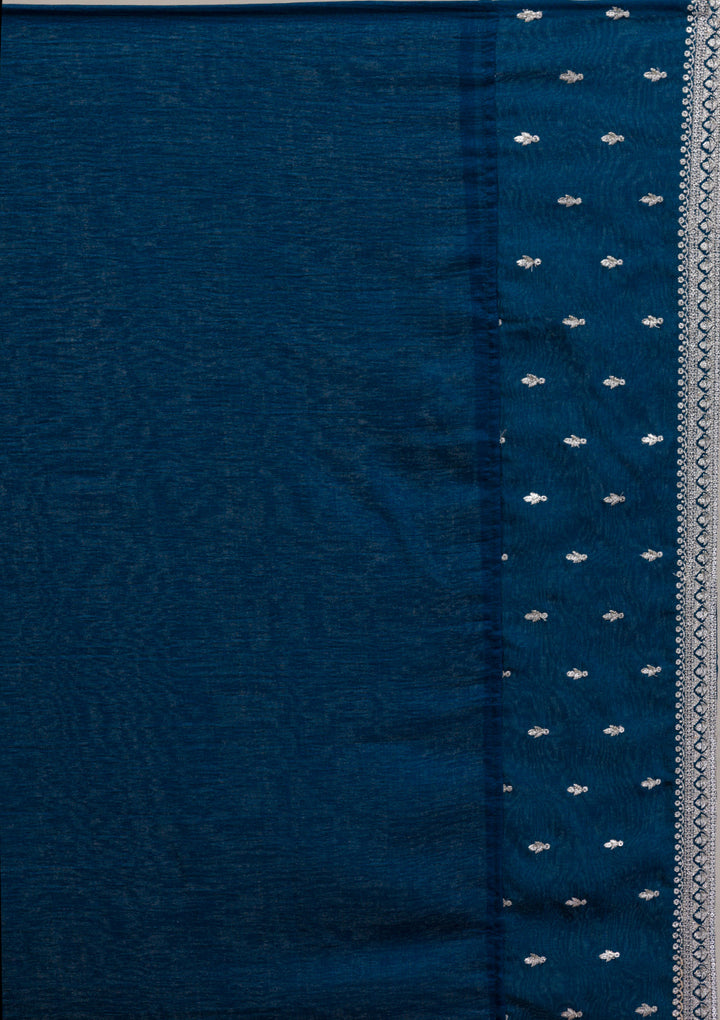 Peacock Blue Threadwork Raw Silk Readymade Salwar Kameez