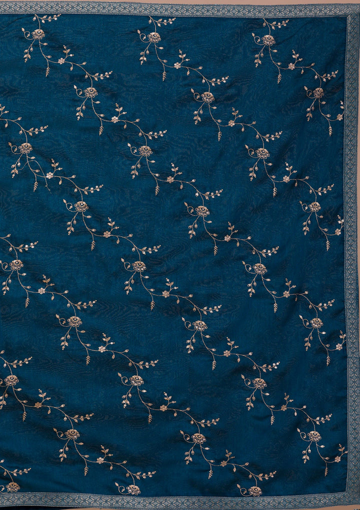 Peacock Blue Zariwork Art Silk Readymade Sharara Kameez