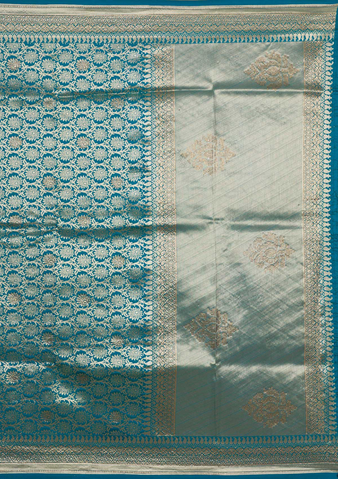 Peacock Blue Zariwork Art Silk Saree-Koskii