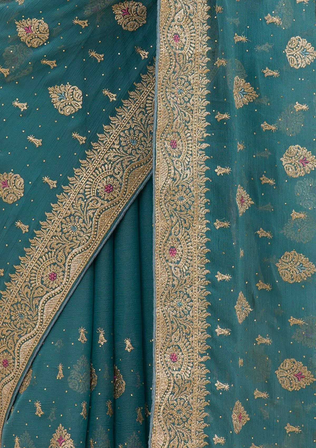 Peacock Blue Zariwork Chiffon Saree