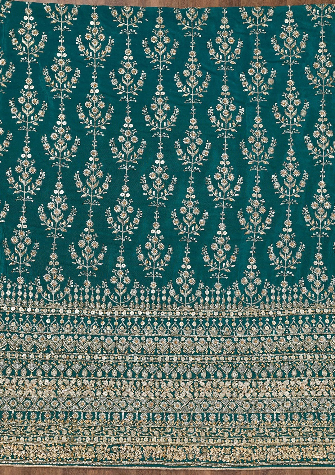 Peacock Blue Zariwork Crepe Unstitched Salwar Suit-Koskii