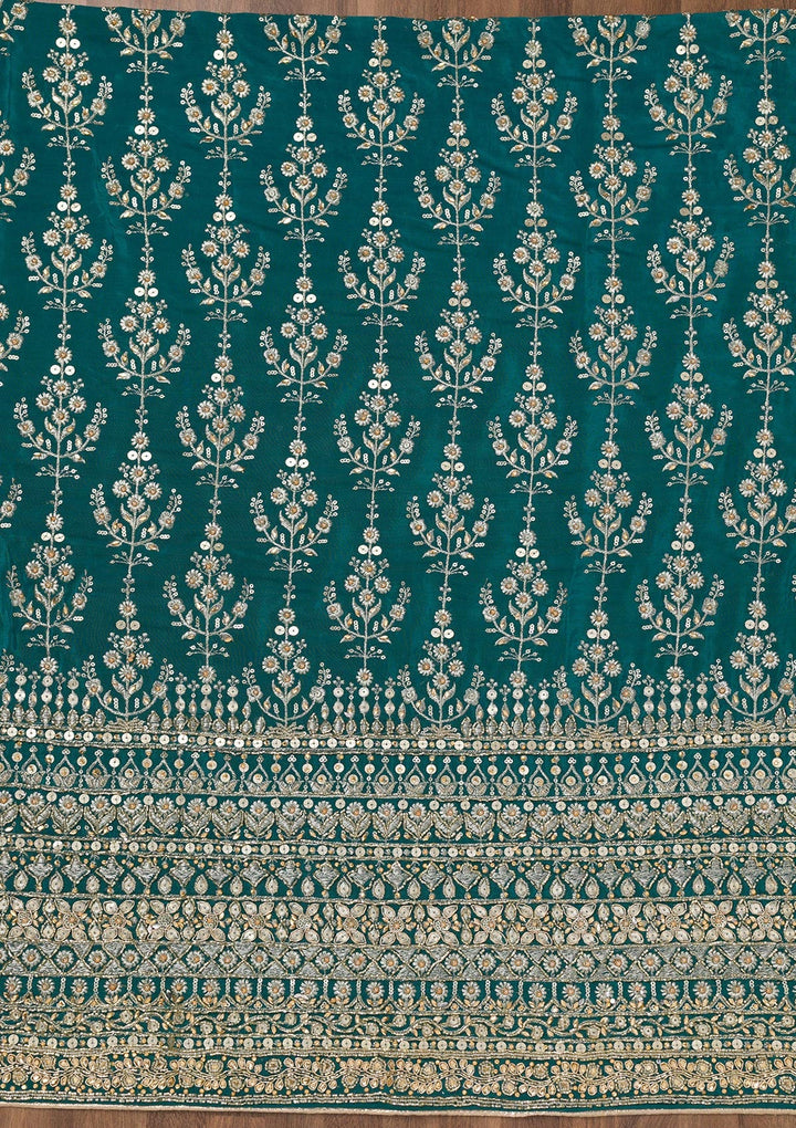 Peacock Blue Zariwork Crepe Unstitched Salwar Suit-Koskii