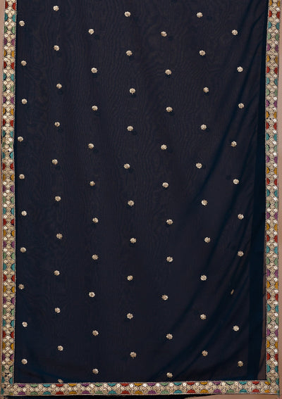 Peacock Blue Zariwork Georgette Readymade Salwar Suit