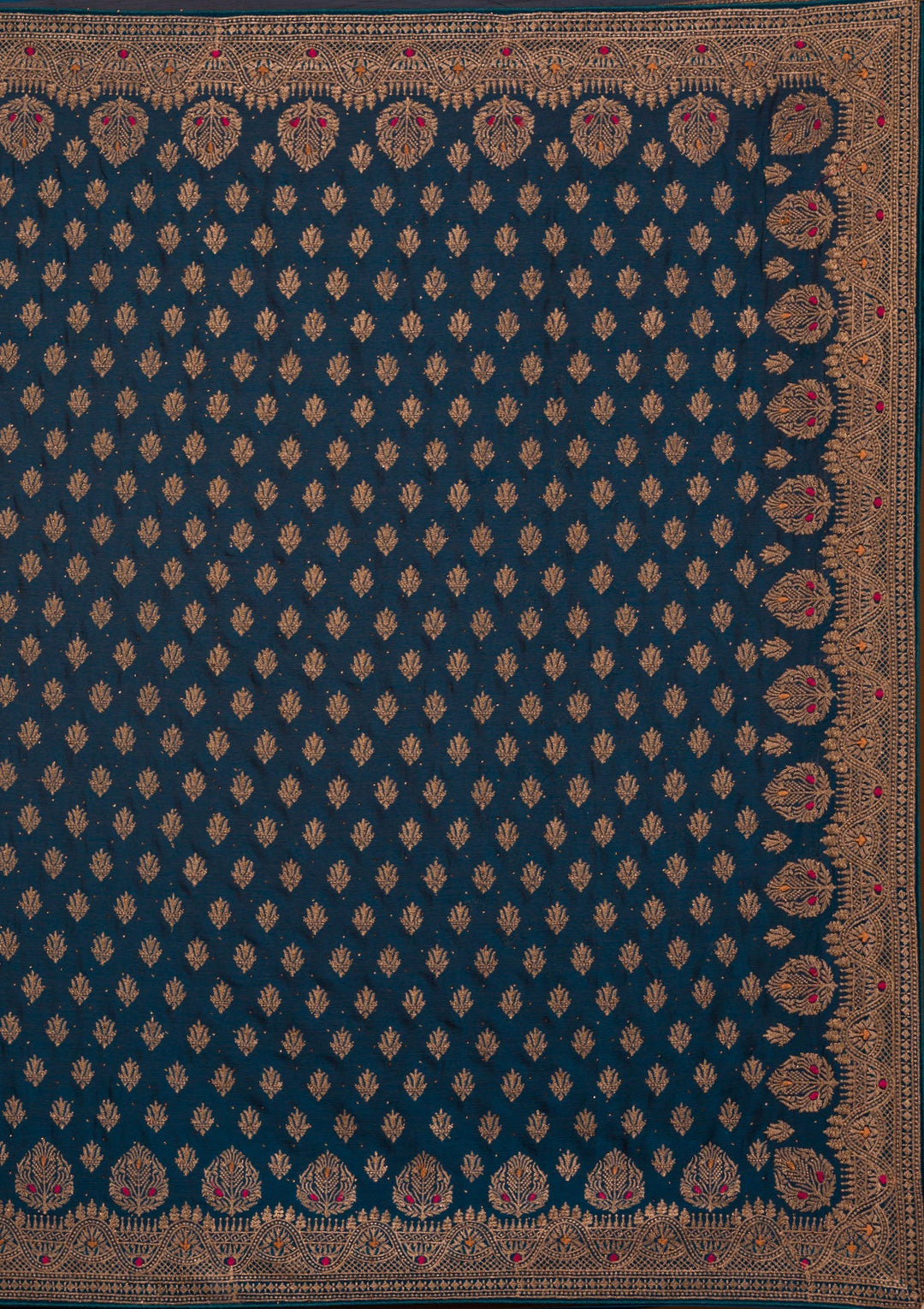 Peacock Blue Zariwork Georgette Saree-Koskii