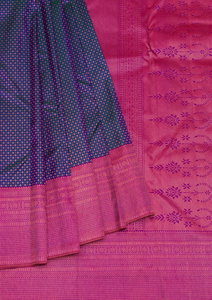 Peacock Blue Zariwork Pure Silk Saree-Koskii