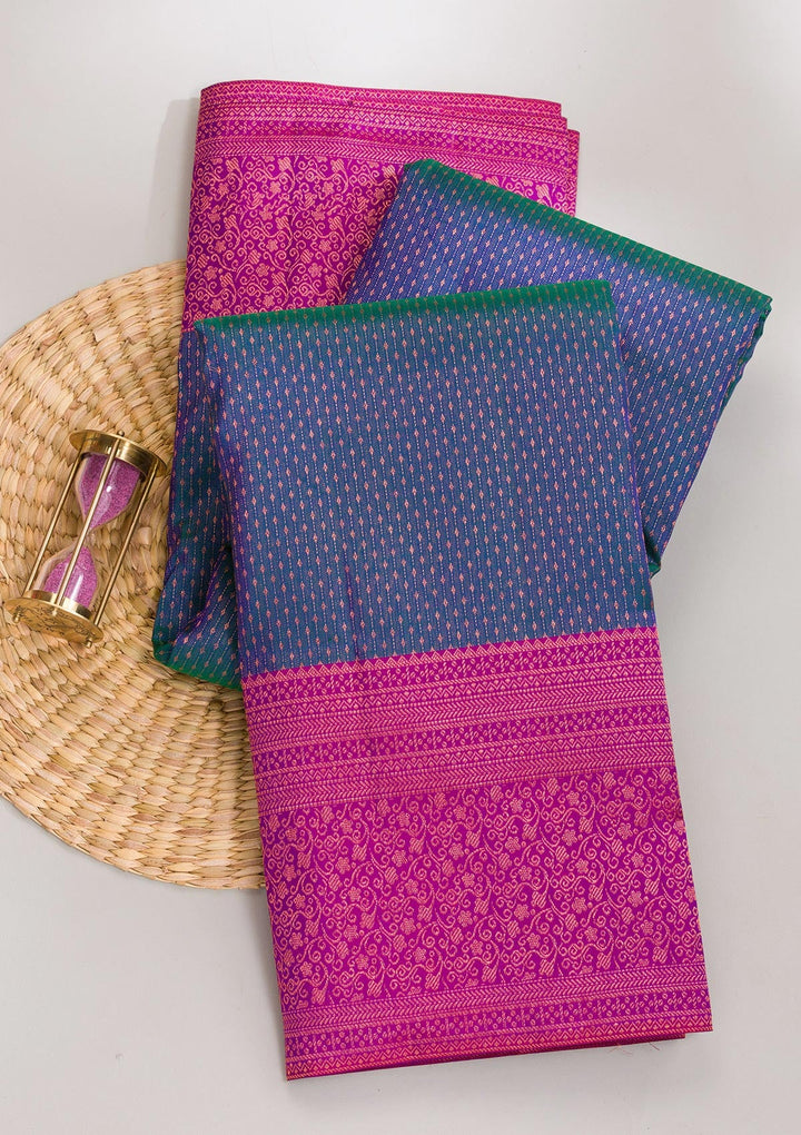 Peacock Blue Zariwork Pure Silk Saree-Koskii