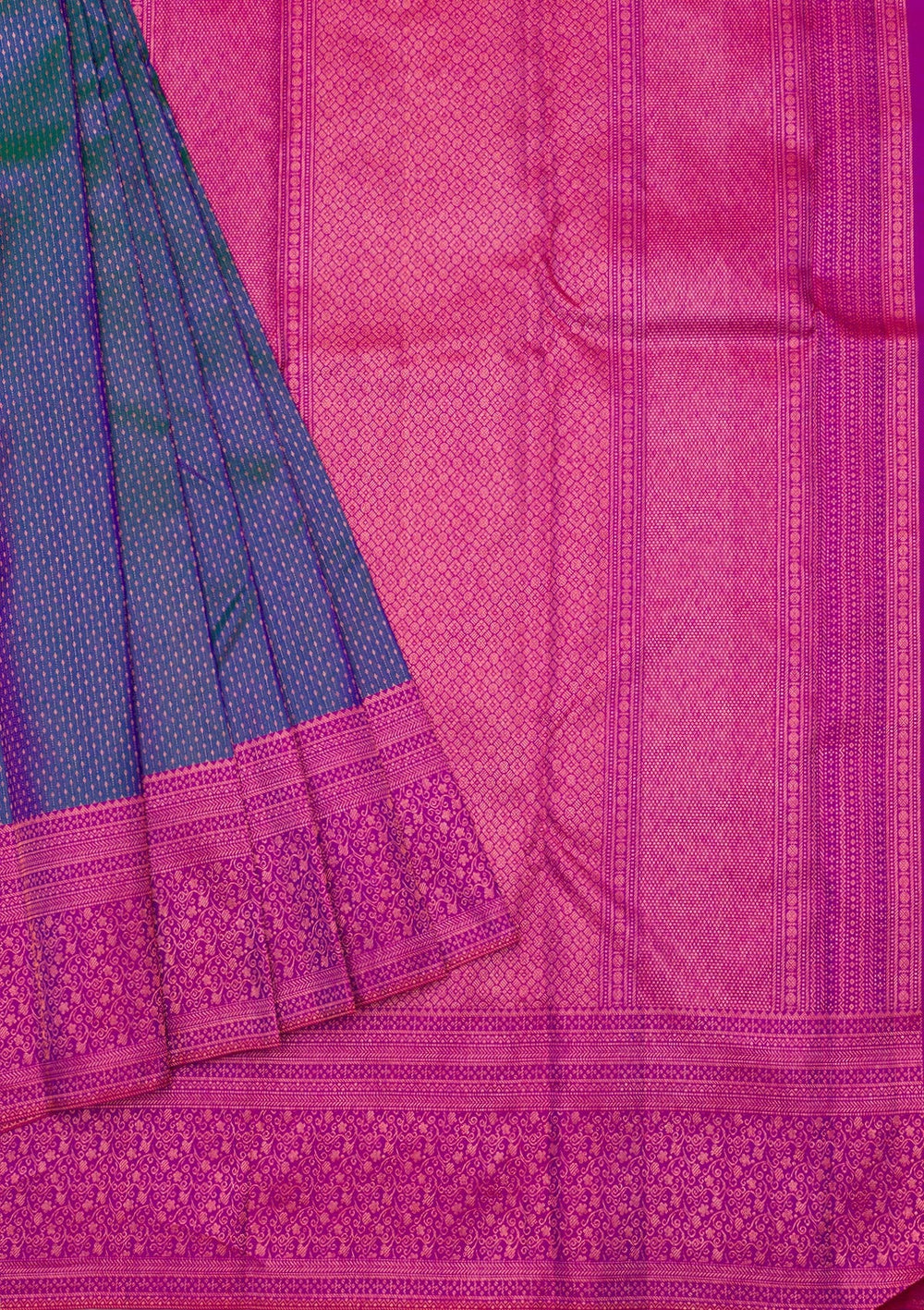 Peacock Blue Zariwork Pure Silk Saree-Koskii