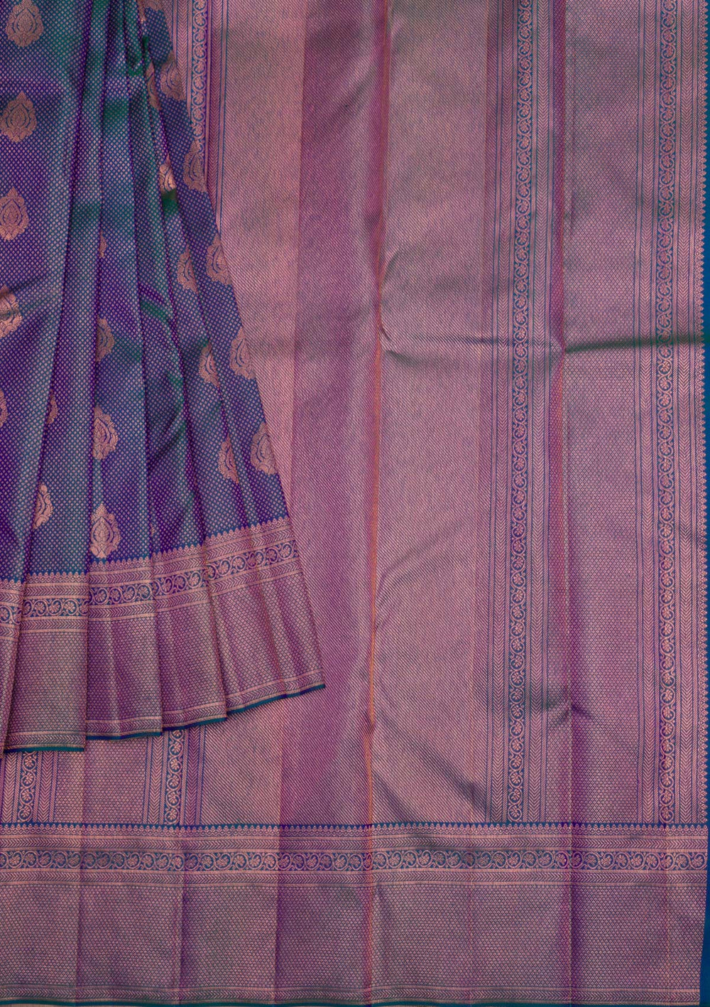 Peacock Blue Copper Zariwork Pure Silk Saree - Koskii