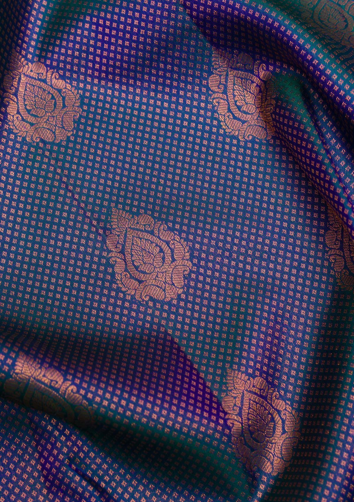 Peacock Blue Copper Zariwork Pure Silk Saree - Koskii