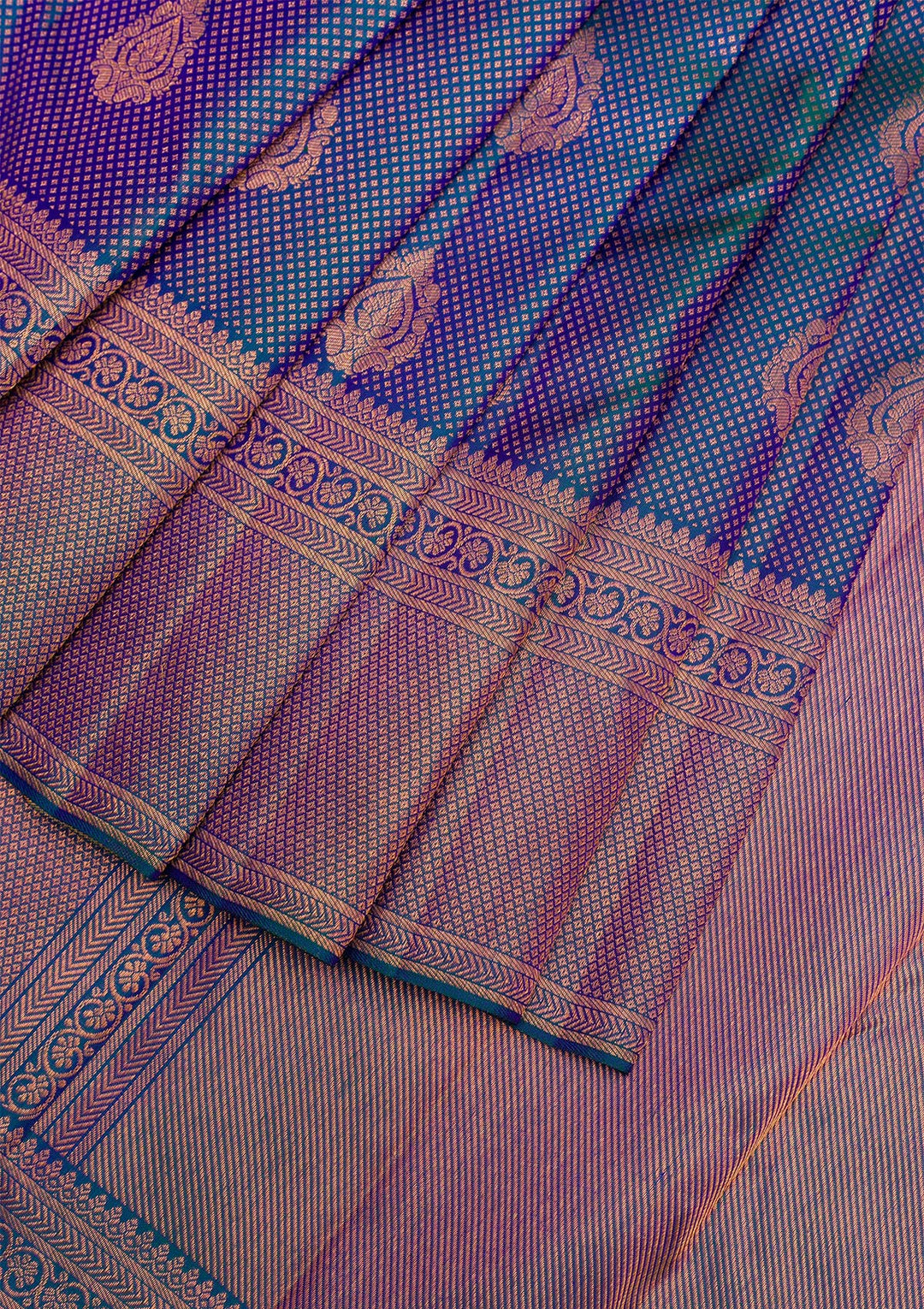 Peacock Blue Copper Zariwork Pure Silk Saree - Koskii