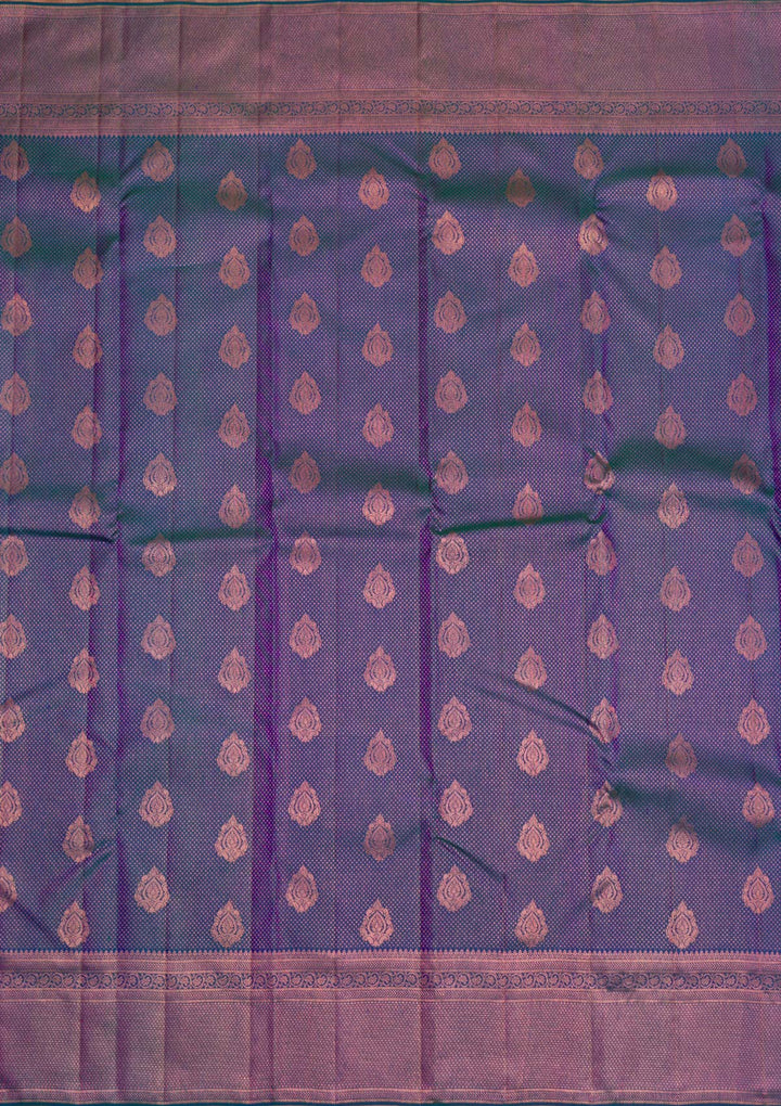 Peacock Blue Copper Zariwork Pure Silk Saree - Koskii