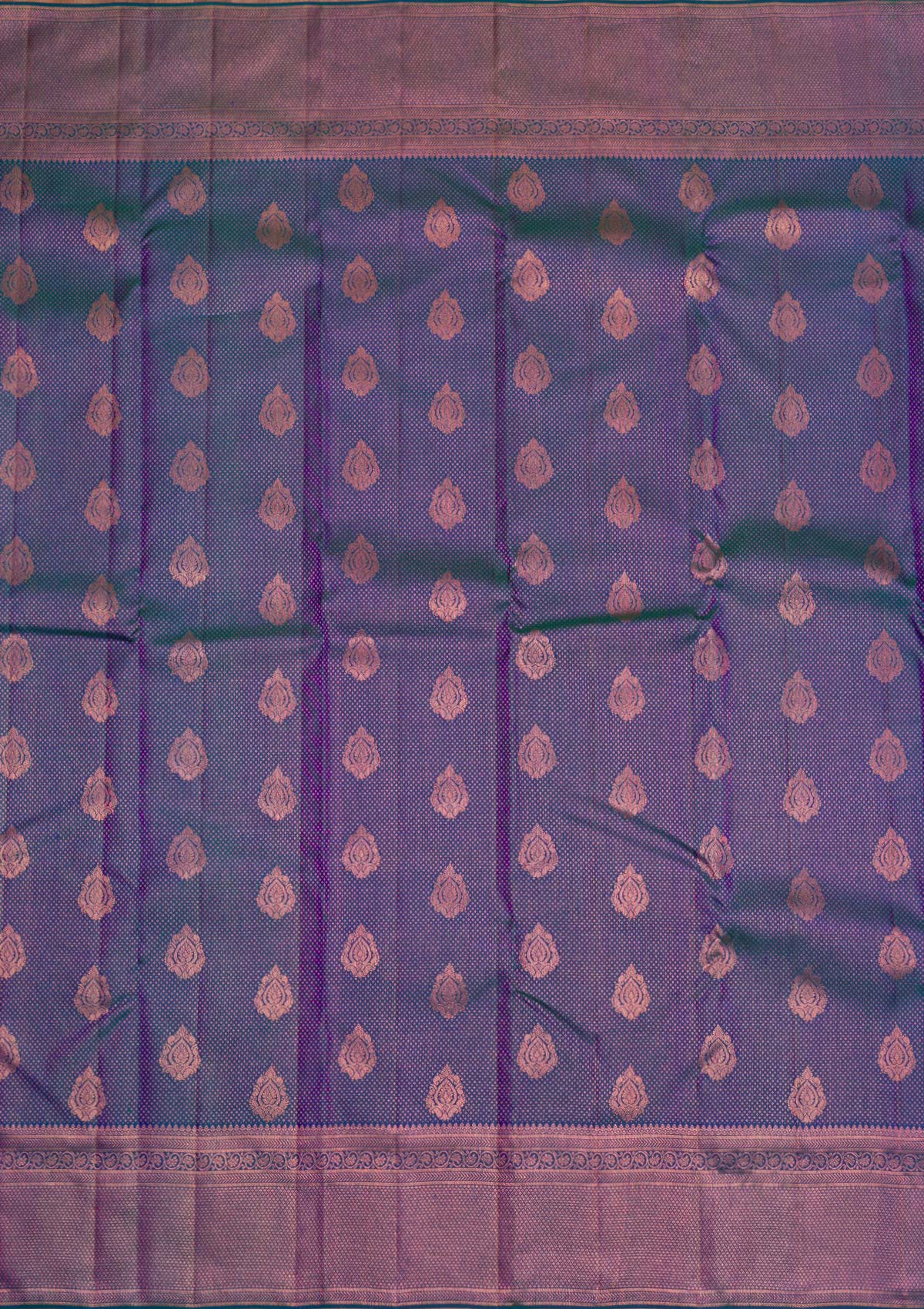 Peacock Blue Copper Zariwork Pure Silk Saree - Koskii