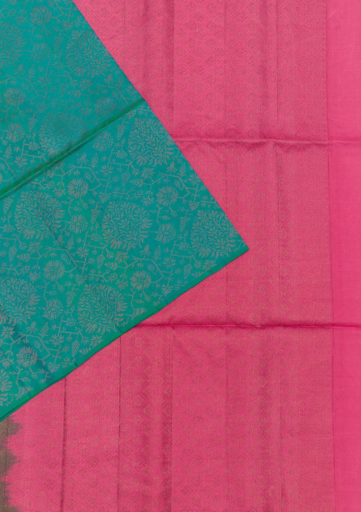 Peacock Blue Zariwork Pure Silk Saree-Koskii