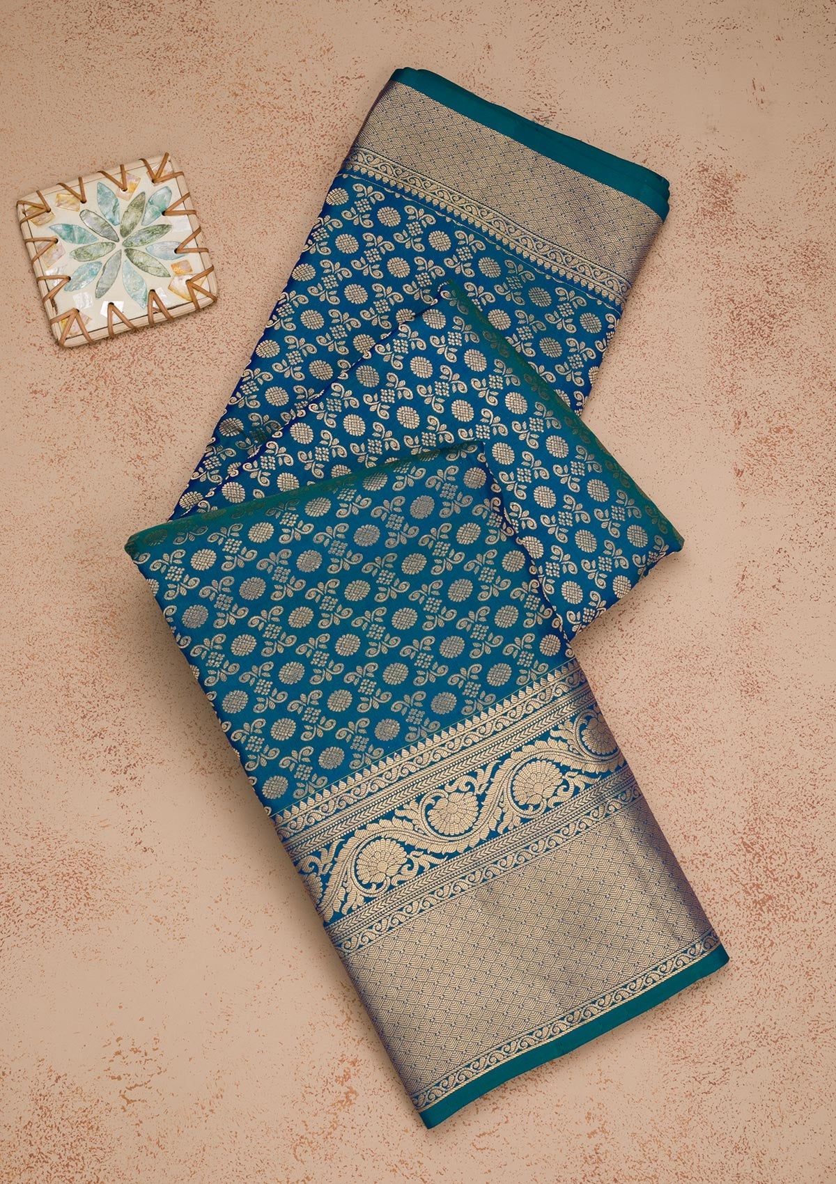 Peacock Blue Zariwork Pure Silk Saree-Koskii