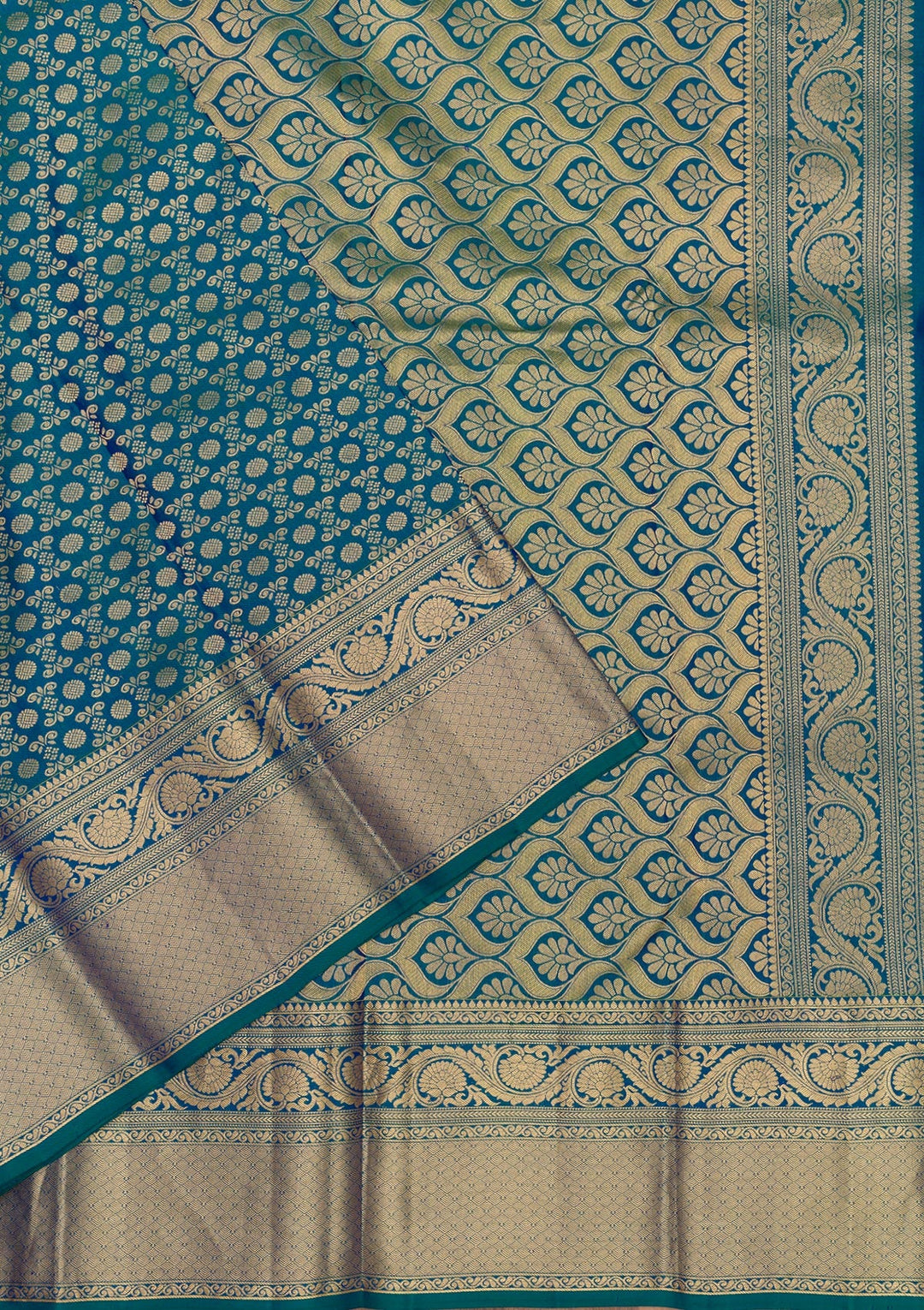 Peacock Blue Zariwork Pure Silk Saree-Koskii