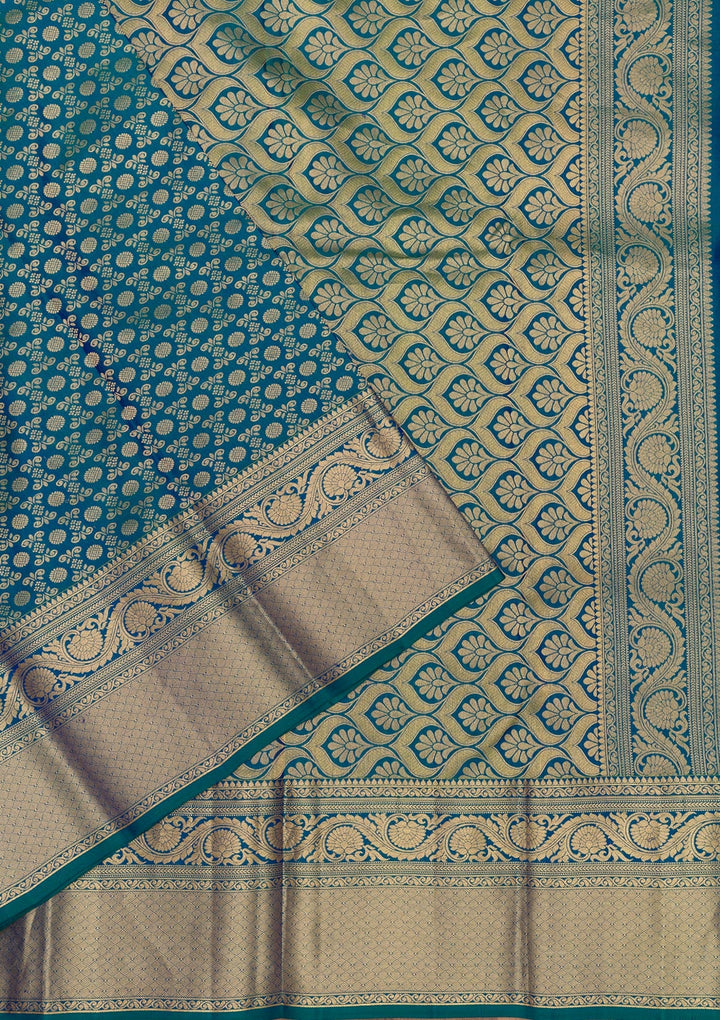 Peacock Blue Zariwork Pure Silk Saree-Koskii