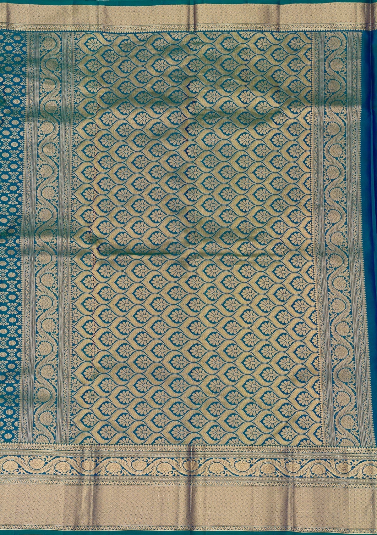 Peacock Blue Zariwork Pure Silk Saree-Koskii