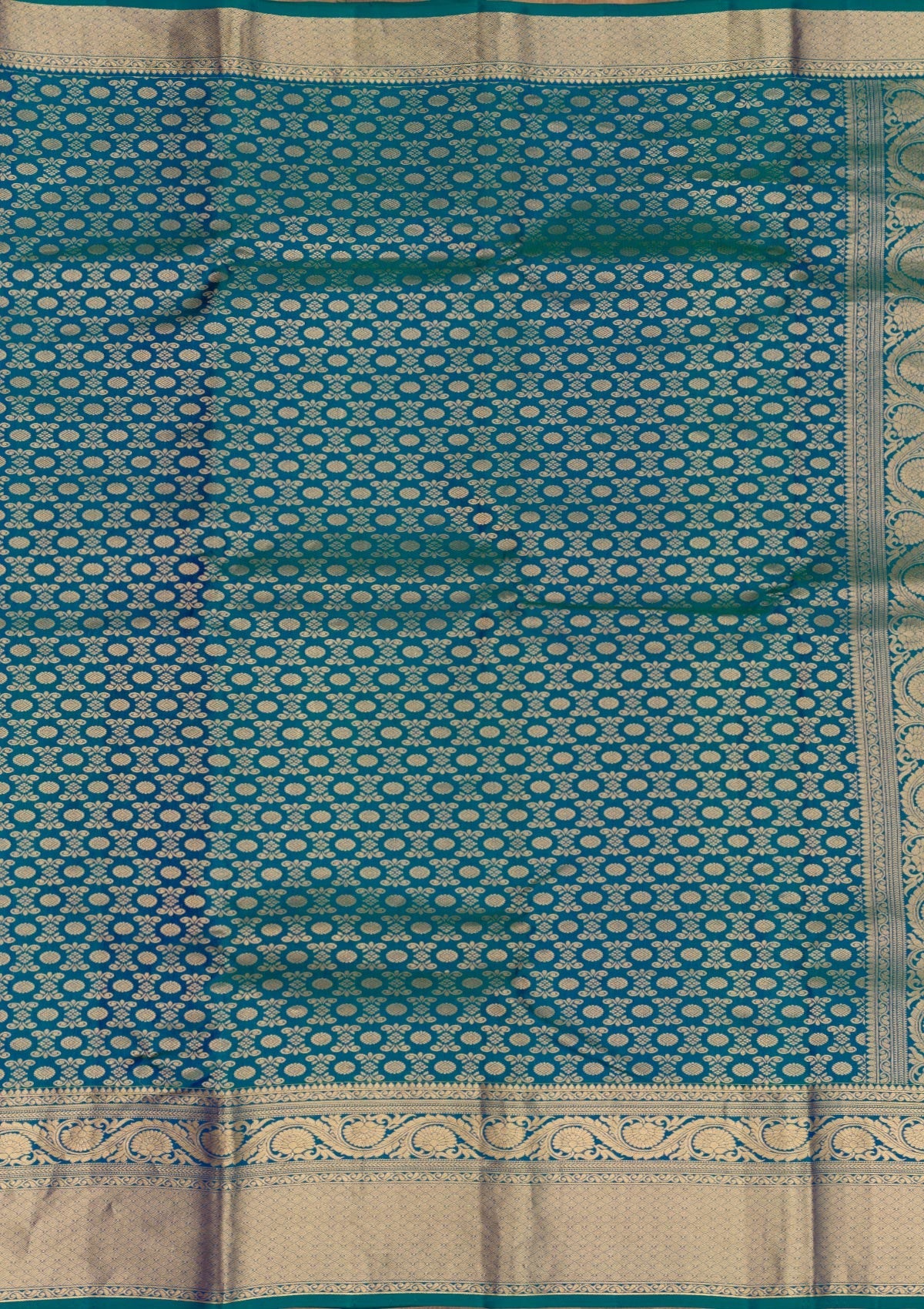 Peacock Blue Zariwork Pure Silk Saree-Koskii