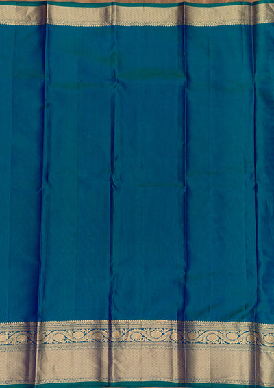 Peacock Blue Zariwork Pure Silk Saree-Koskii