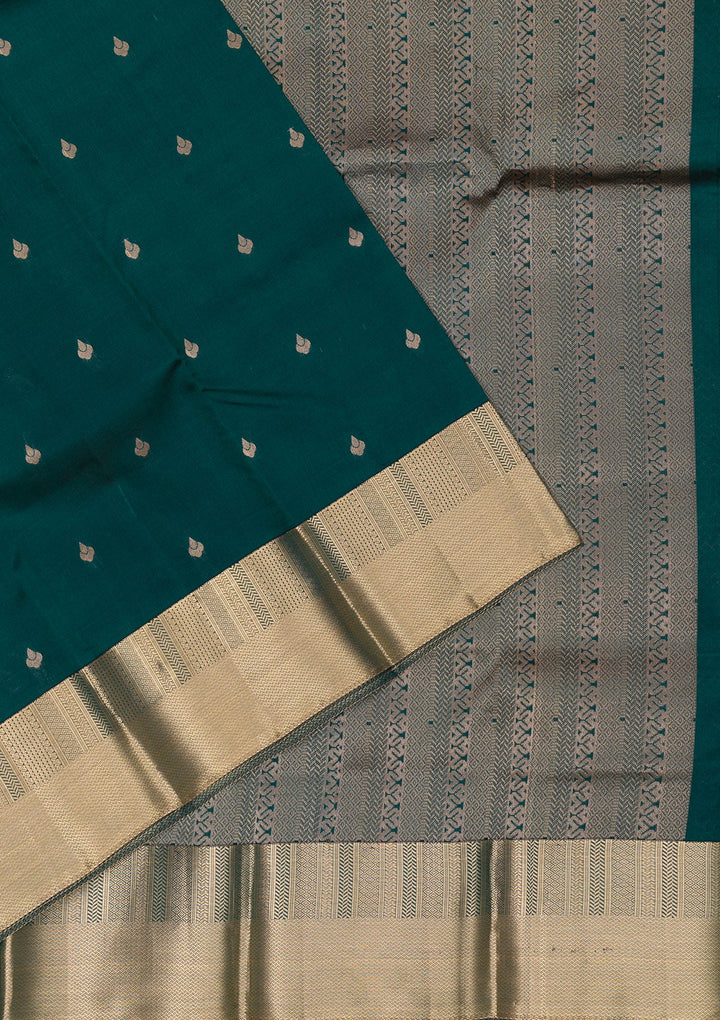Peacock Blue Zariwork Pure Silk Saree-Koskii
