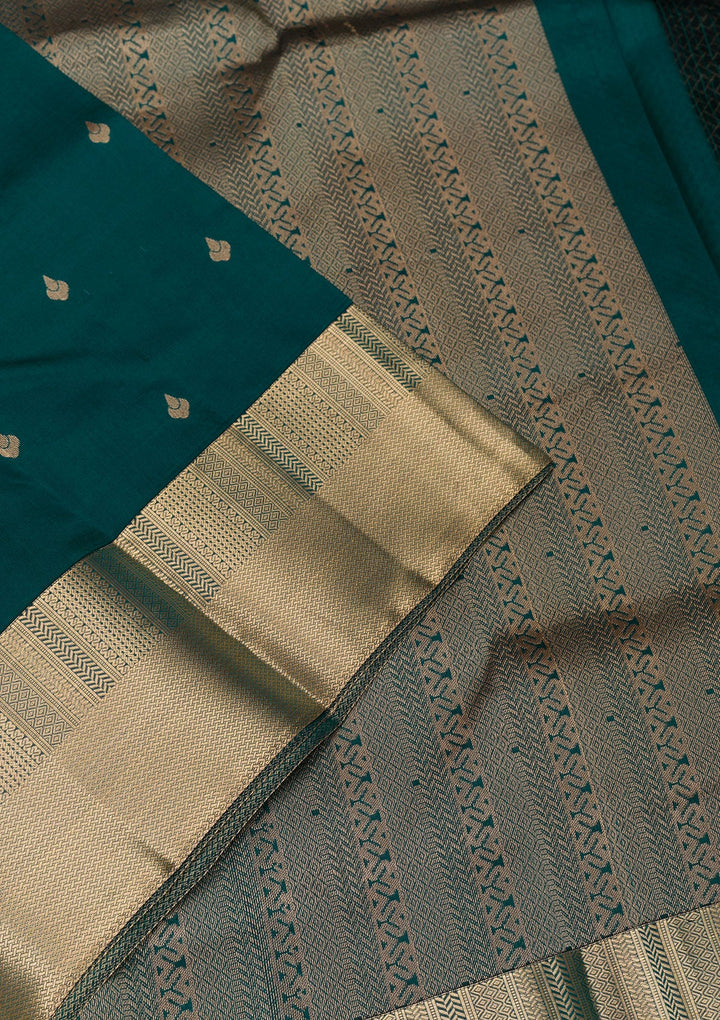 Peacock Blue Zariwork Pure Silk Saree-Koskii
