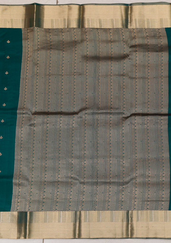 Peacock Blue Zariwork Pure Silk Saree-Koskii
