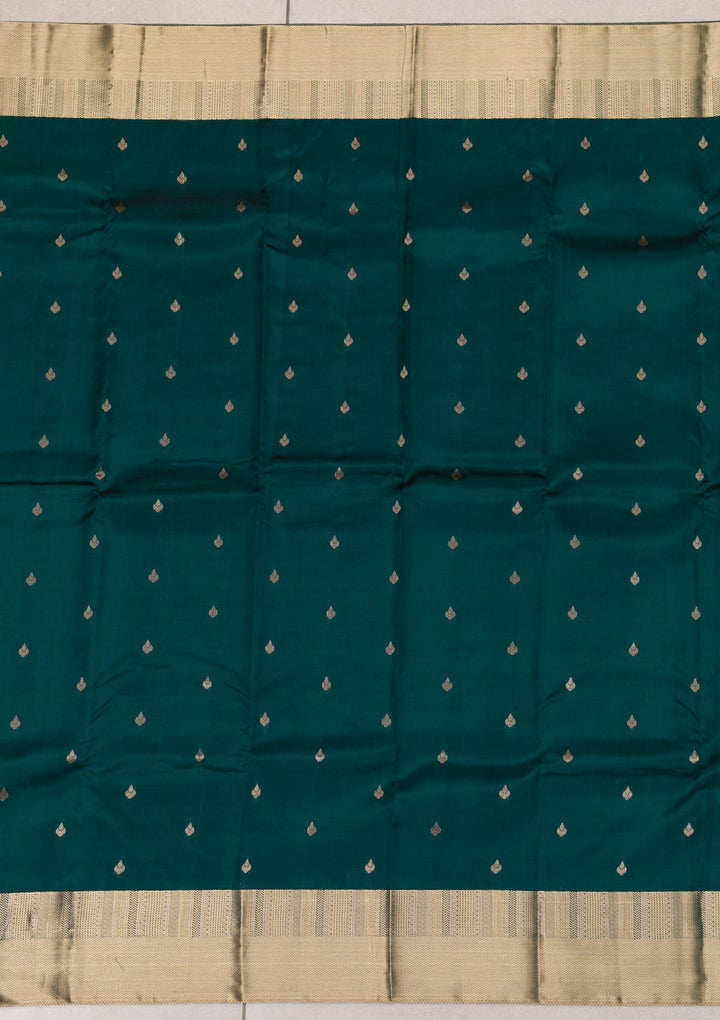 Peacock Blue Zariwork Pure Silk Saree-Koskii