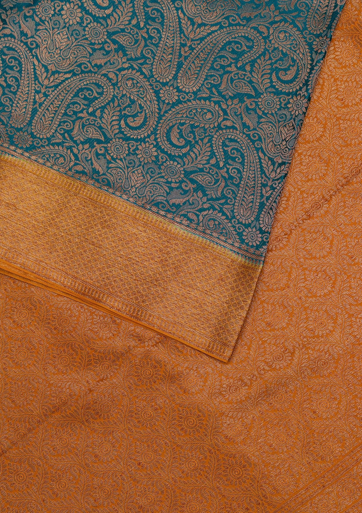 Peacock Blue Zariwork Pure Silk Saree-Koskii