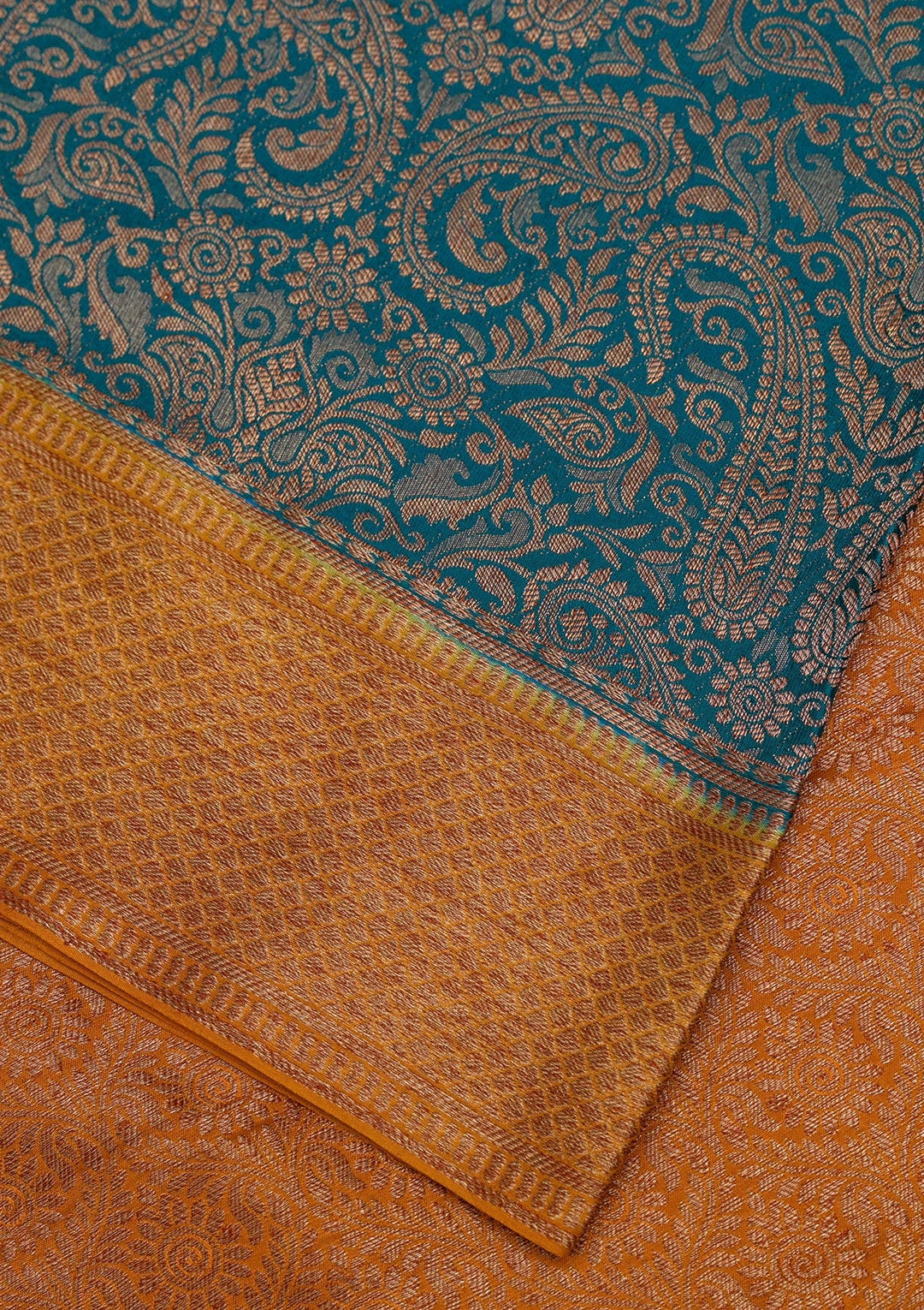 Peacock Blue Zariwork Pure Silk Saree-Koskii