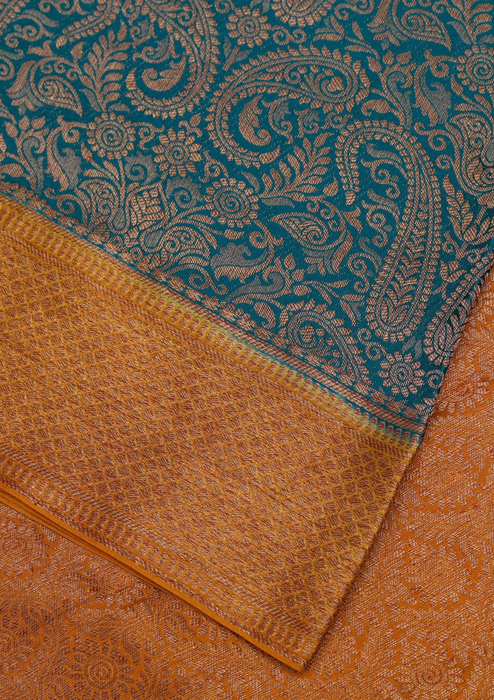 Peacock Blue Zariwork Pure Silk Saree-Koskii