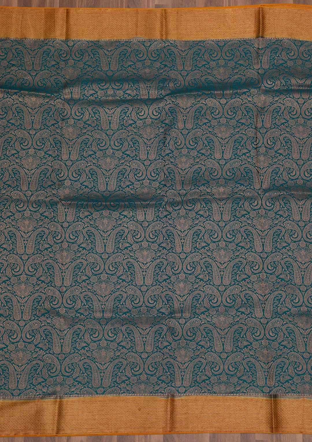 Peacock Blue Zariwork Pure Silk Saree-Koskii