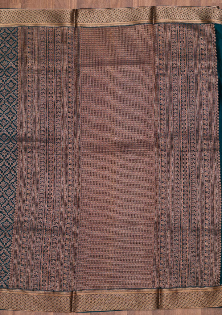 Peacock Blue Zariwork Pure Silk Saree-Koskii