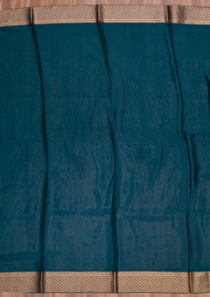 Peacock Blue Zariwork Pure Silk Saree-Koskii