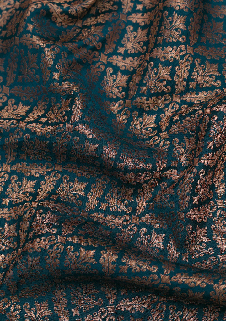 Peacock Blue Zariwork Pure Silk Saree-Koskii