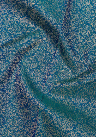 Peacock Blue Zariwork Pure Silk Saree-Koskii