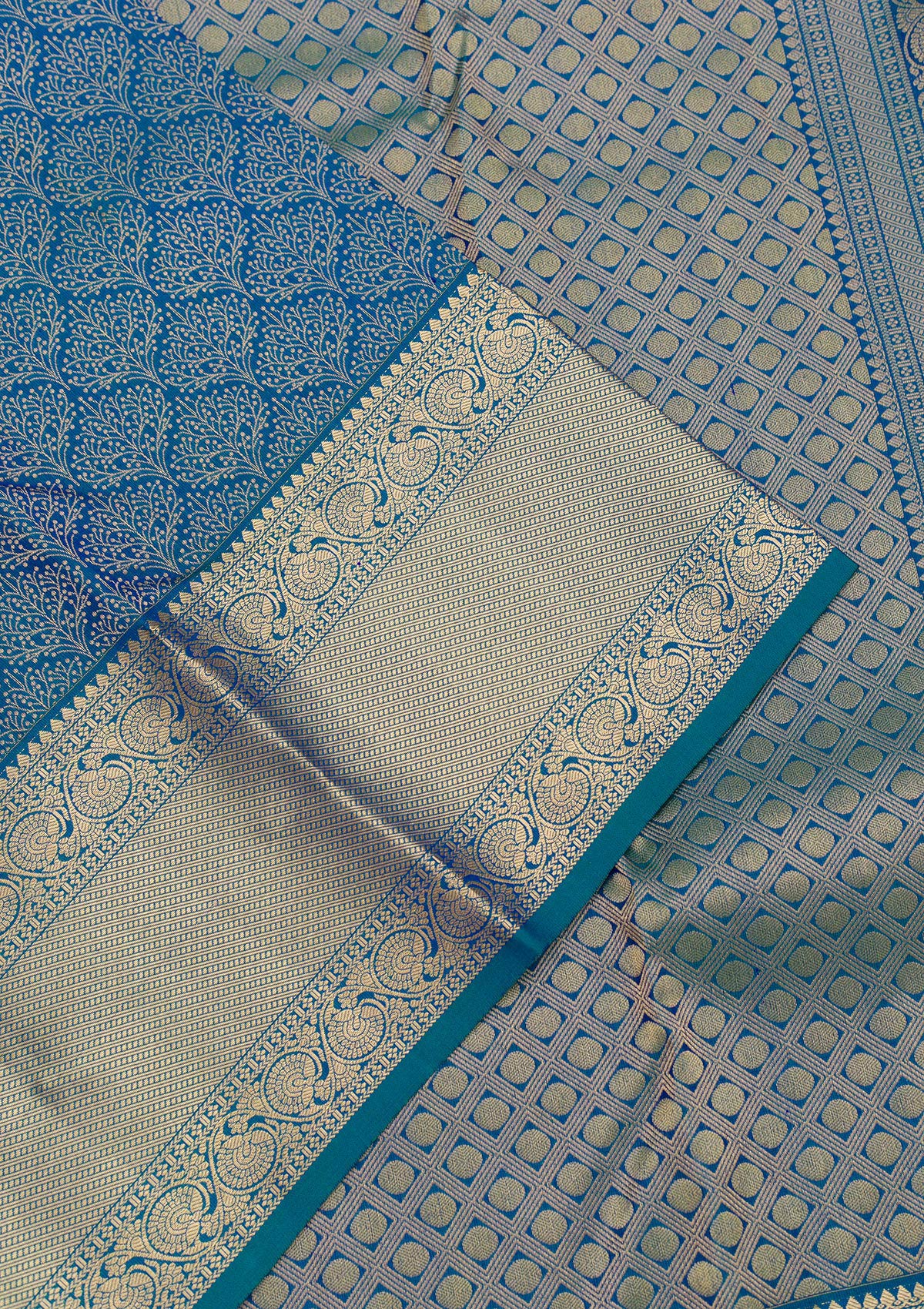 Peacock Blue Zariwork Pure Silk Saree-Koskii