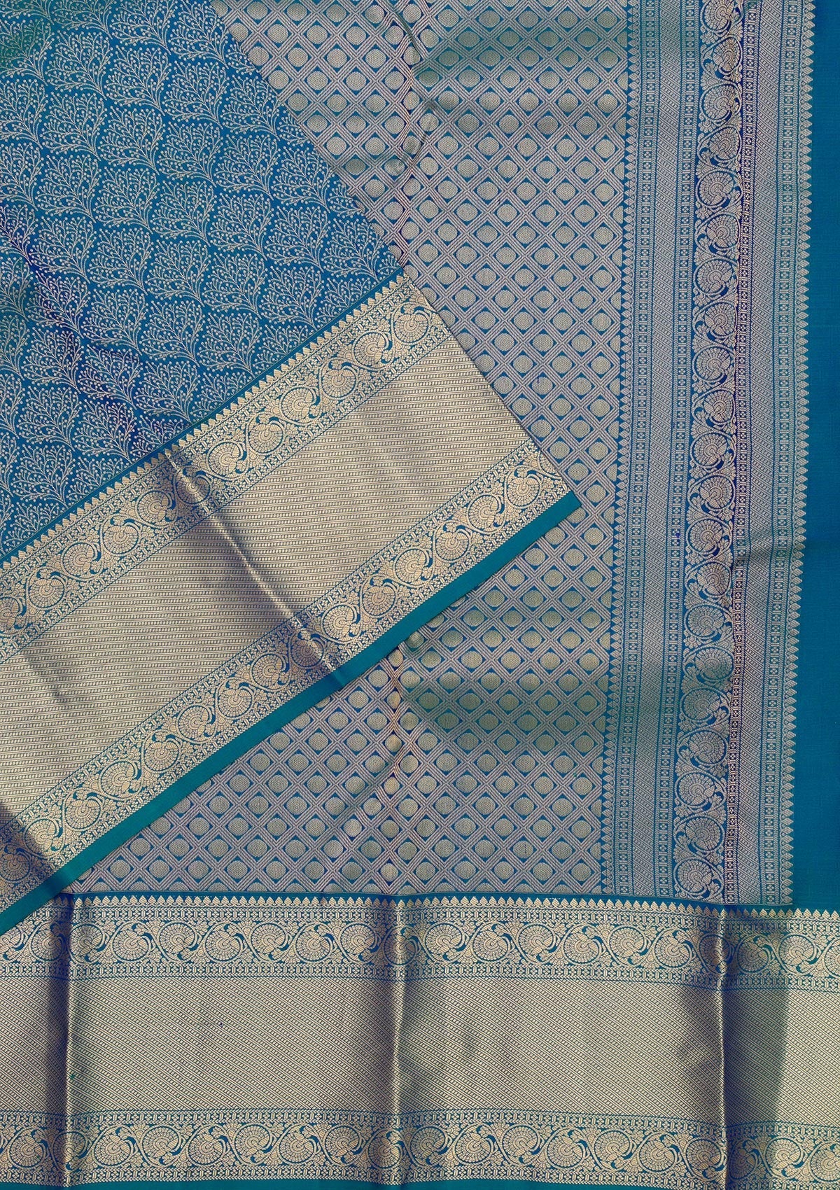 Peacock Blue Zariwork Pure Silk Saree-Koskii