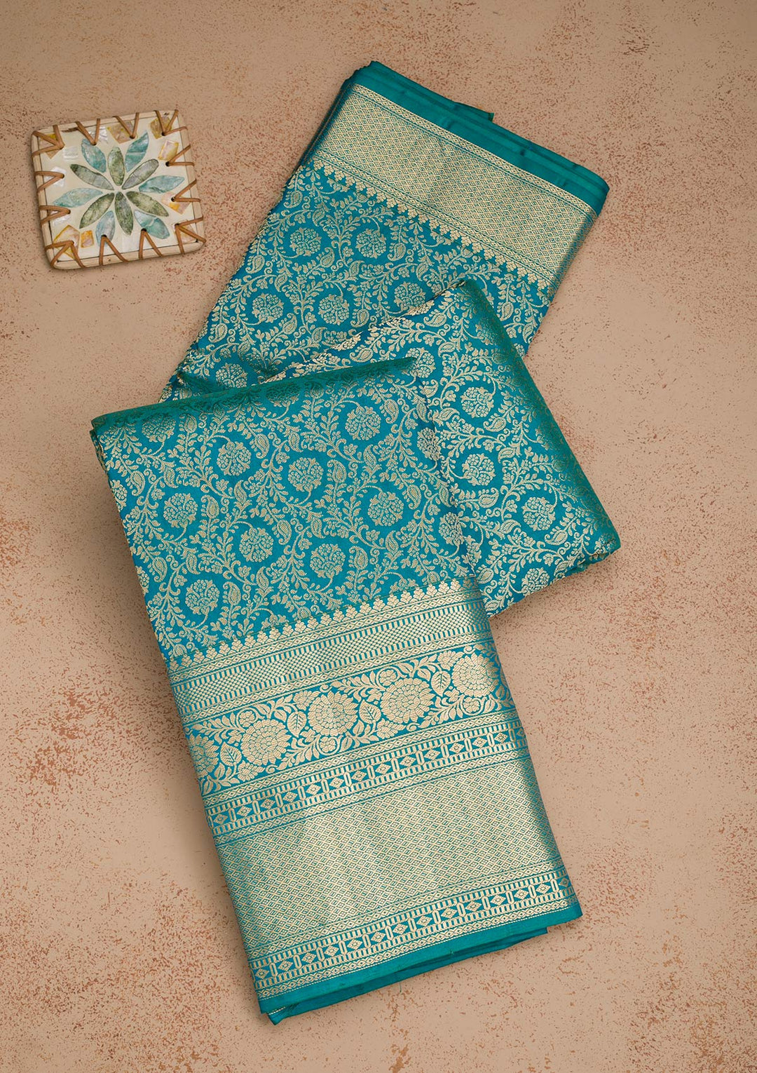 Peacock Blue Zariwork Pure Silk Saree-Koskii
