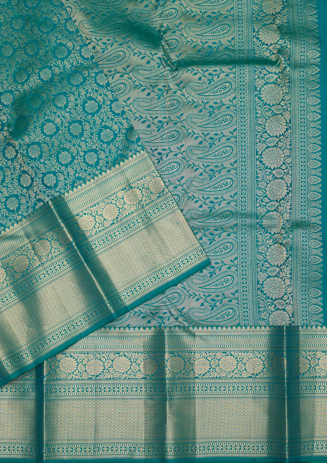 Peacock Blue Zariwork Pure Silk Saree-Koskii