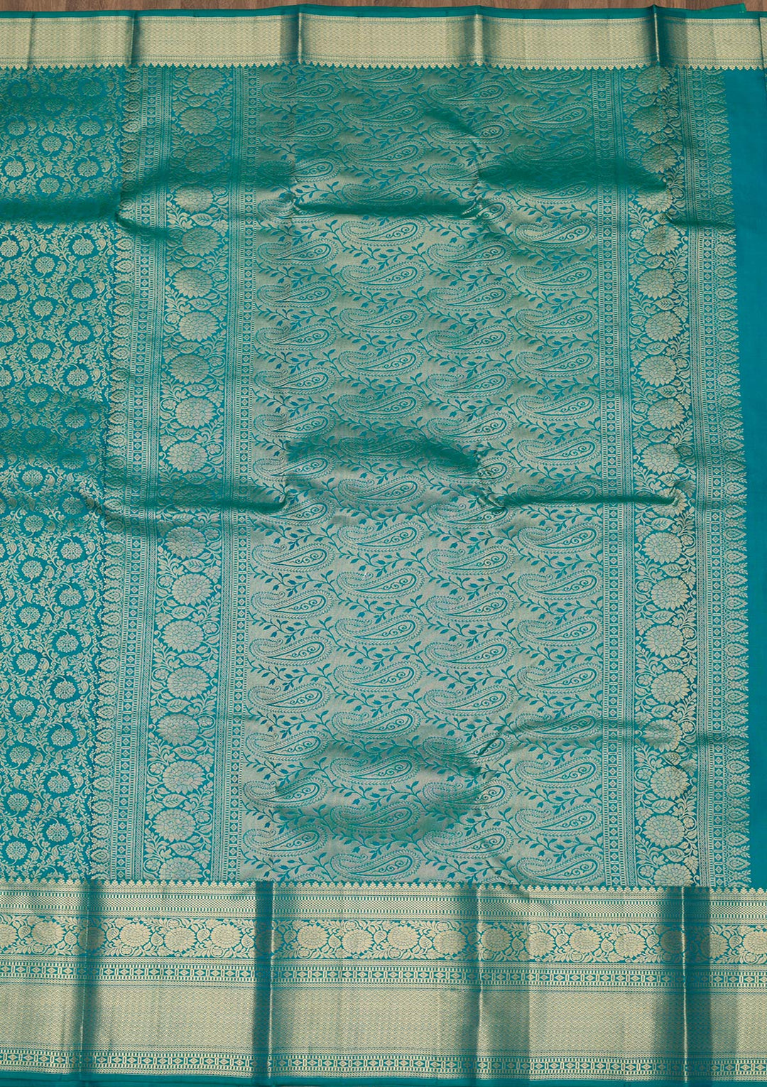 Peacock Blue Zariwork Pure Silk Saree-Koskii